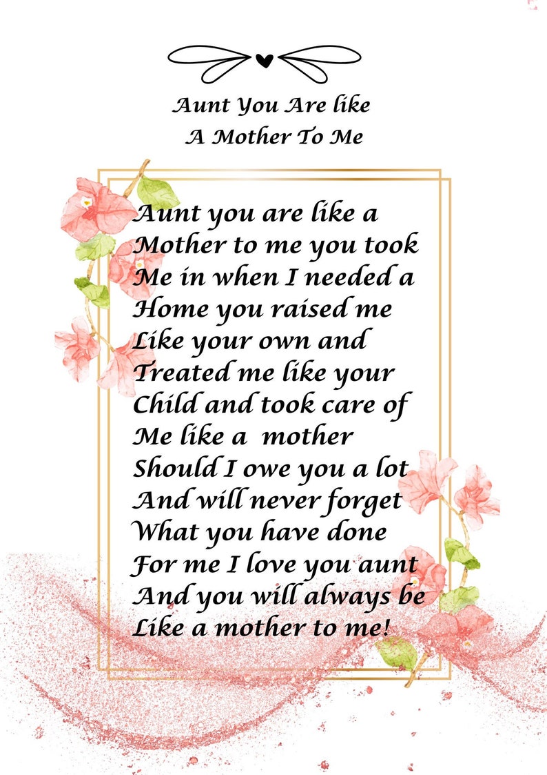 Relative Poems Aunt You Are Like A Mother to Me Poem| Mother Poem| Relative Poem - Etsy UK