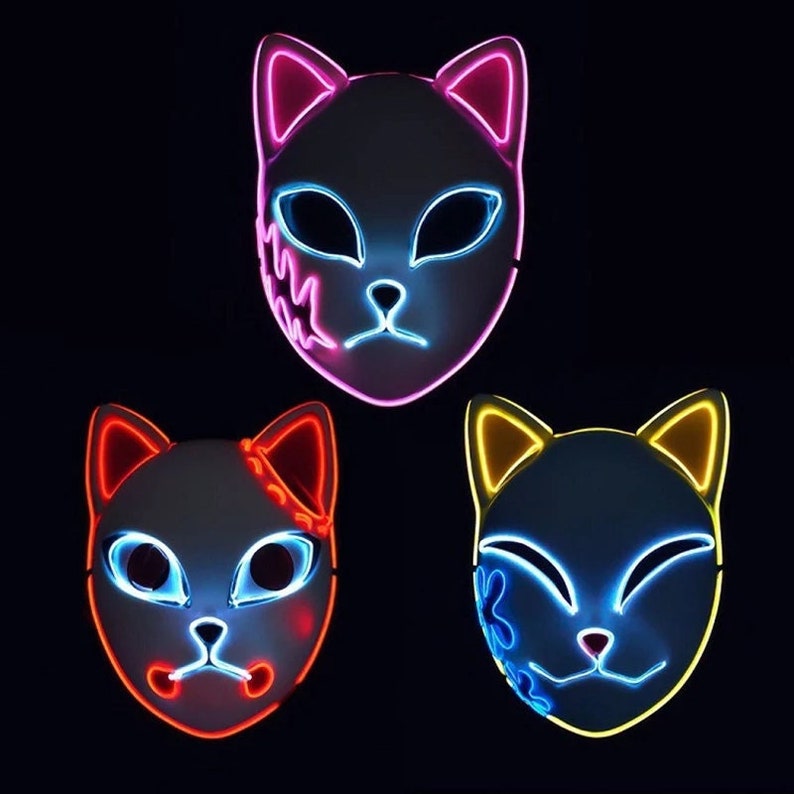 LED Lighted Cat Face Mask /anime Cosplay Kitsune Mask/el Etsy