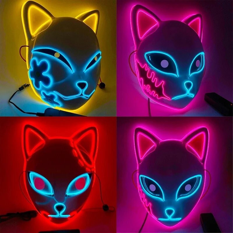 LED Lighted Cat Face Mask /anime Cosplay Kitsune Mask/el Etsy