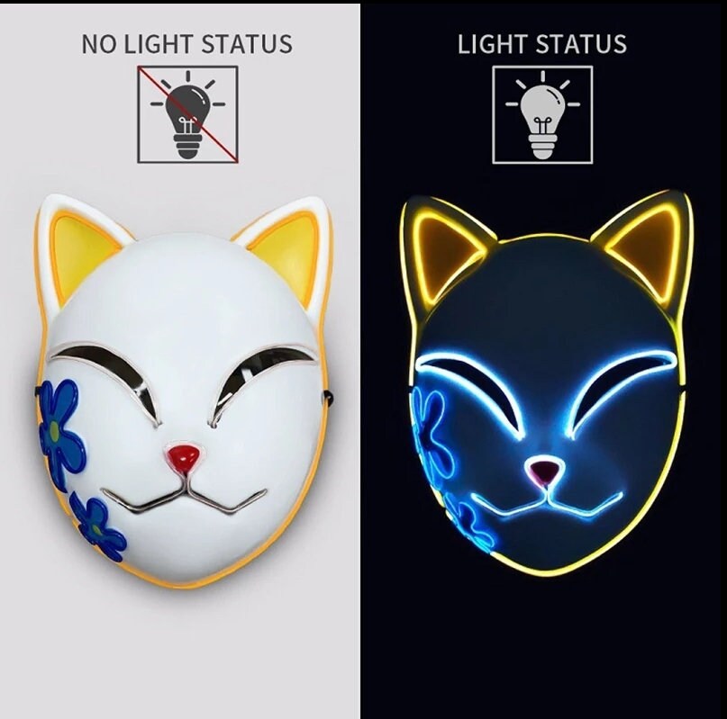 LED Lighted Cat Face Mask /anime Cosplay Kitsune Mask/el Etsy
