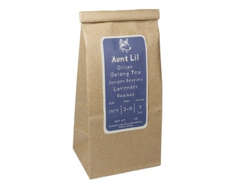 Aunt Lil (Qilian Oolong Tea, Juniper, Rooibos, Lavender) - Loose Leaf Tea in Compostable Packaging - Compostable Tea Bags