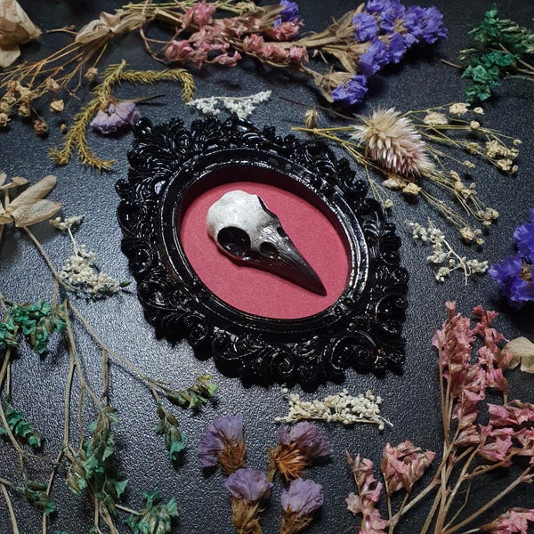 Raven Skull Filigree Frame, Gothic Home Decor, The Crow Art