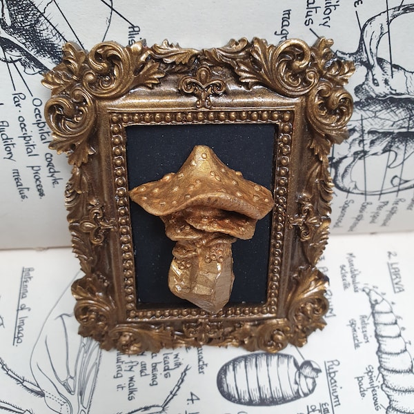 Mini Golden Mystic Mushroom Frame, Bespoke gifts, Gothic Home Frames and Decor, Mushroom Decor,Magic Mushrooms, Best Friend Birthday For Her