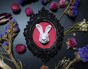 White Rabbit Head Frame // Alice in Wonderland Inspired White Rabbit Wall Decor, Gothic Home Decor, White Rabbit Mount Decor