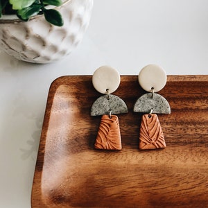 Terra-cotta, Granite and Ecru Polymer Clay Earrings / Lyrah and Co