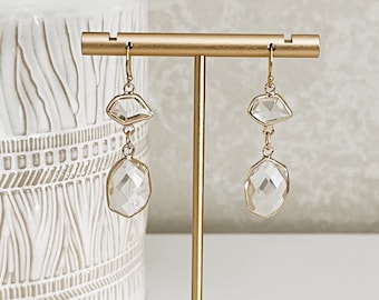 Crystal Drop Earrings, artisan dangle earrings, handmade jewelry, gift for her, wedding earrings, crystal dangles, minimalist