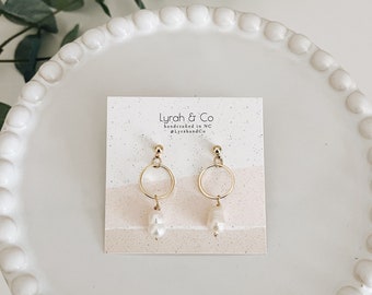 Pearl Hoop Earrings, pearl and gold stud earrings, freshwater pearl, pearl hoops, bride earrings, bridesmaids gift, wedding earrings