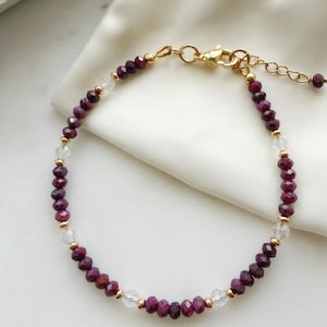 Ruby and White Topaz Gold-Plated Bracelet, July Birthstone Jewelry