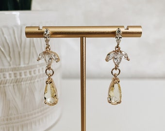 Gold Earrings, bride earrings, statement earrings, wedding jewelry, handmade gift, cubic zirconia earrings, gift for her,
