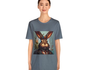 Business Rabbit in Tune with Nature. Bunny shirt, Colorful, Nature, Suit, Professional, Brown, Big ears, Serious, Fun, Three Piece Suit