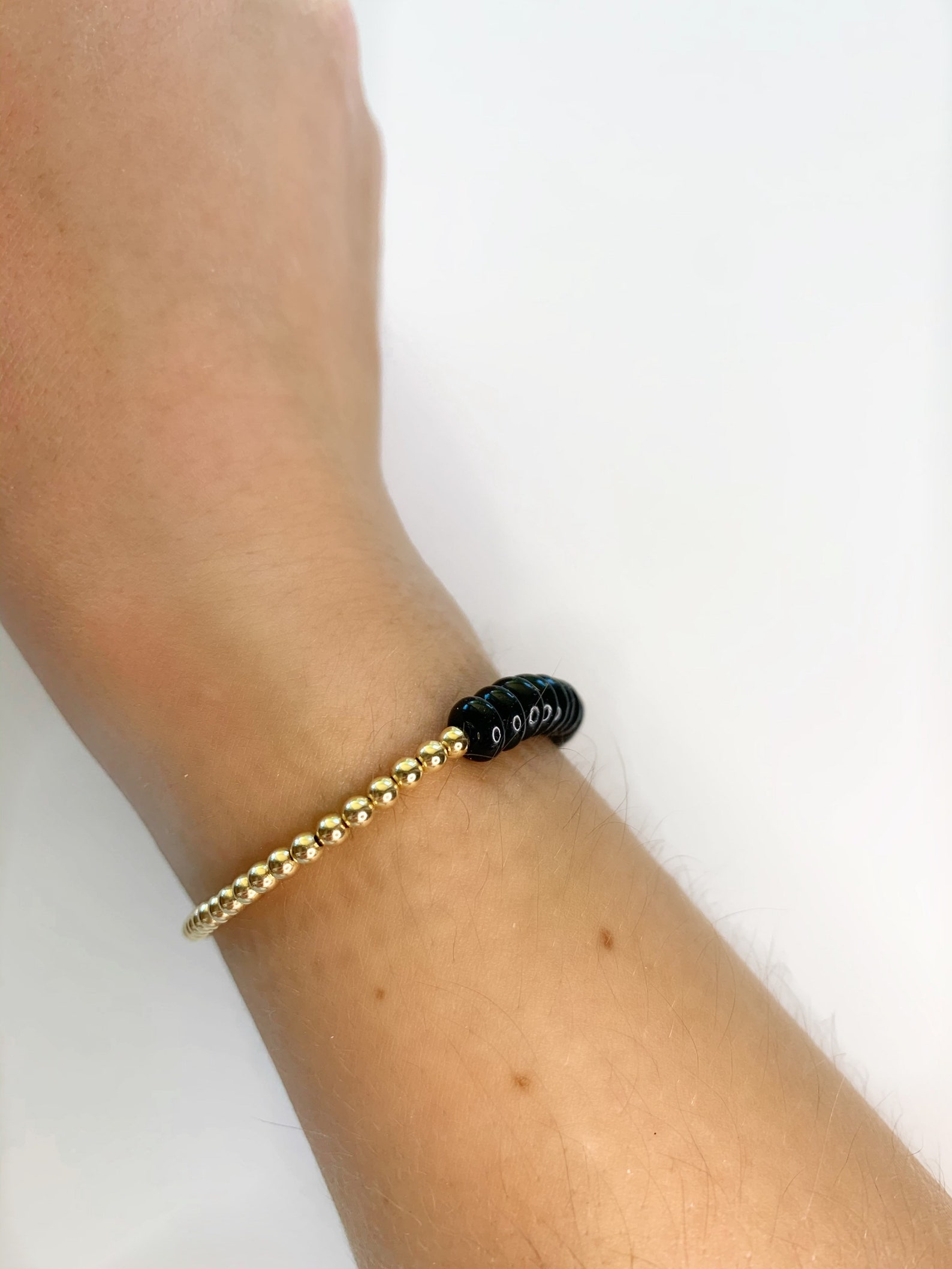 BLACK & GOLD SINGLE: Beaded Bracelet 14k Gold Filled | Etsy