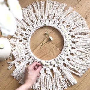 Beige Macrame Bohemian Mirror / Boho Wall Hanging Mirror / Handcrafted Wall Hanging Mirror / Macrame wall hanging tapestry, Mandala Macrame image 2