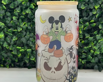 Vaso de vidrio esmerilado de 16 oz con forma de ratón de Halloween