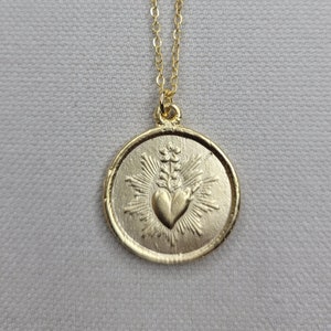 18K Gold Plated Sacred Heart and Flower Necklace