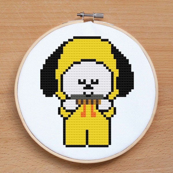 BTS BT21 Chimmy Playing Music, 4 Inch Counted Cross Stitch Pattern, Instant PDF Download, Jimin