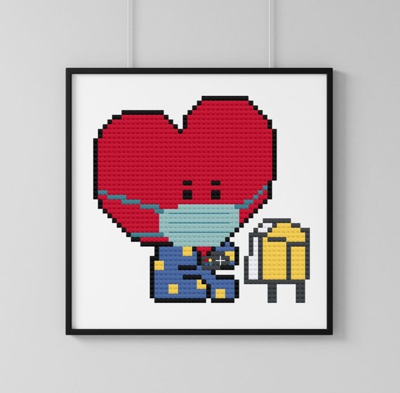Bts Bt21 Tata With A Mask 4 Inch Counted Cross Stitch Pattern Etsy 日本