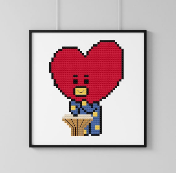 Bts Bt21 Tata Playing Music 4 Inch Counted Cross Stitch Etsy