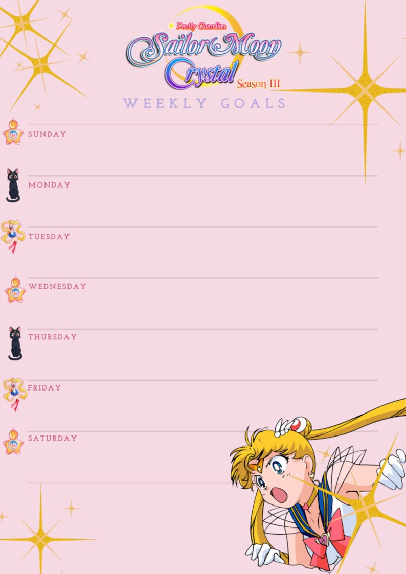 Sailor Moon Printable Weekly and Monthly Planner DIGITAL DOWNLOAD Paper ...