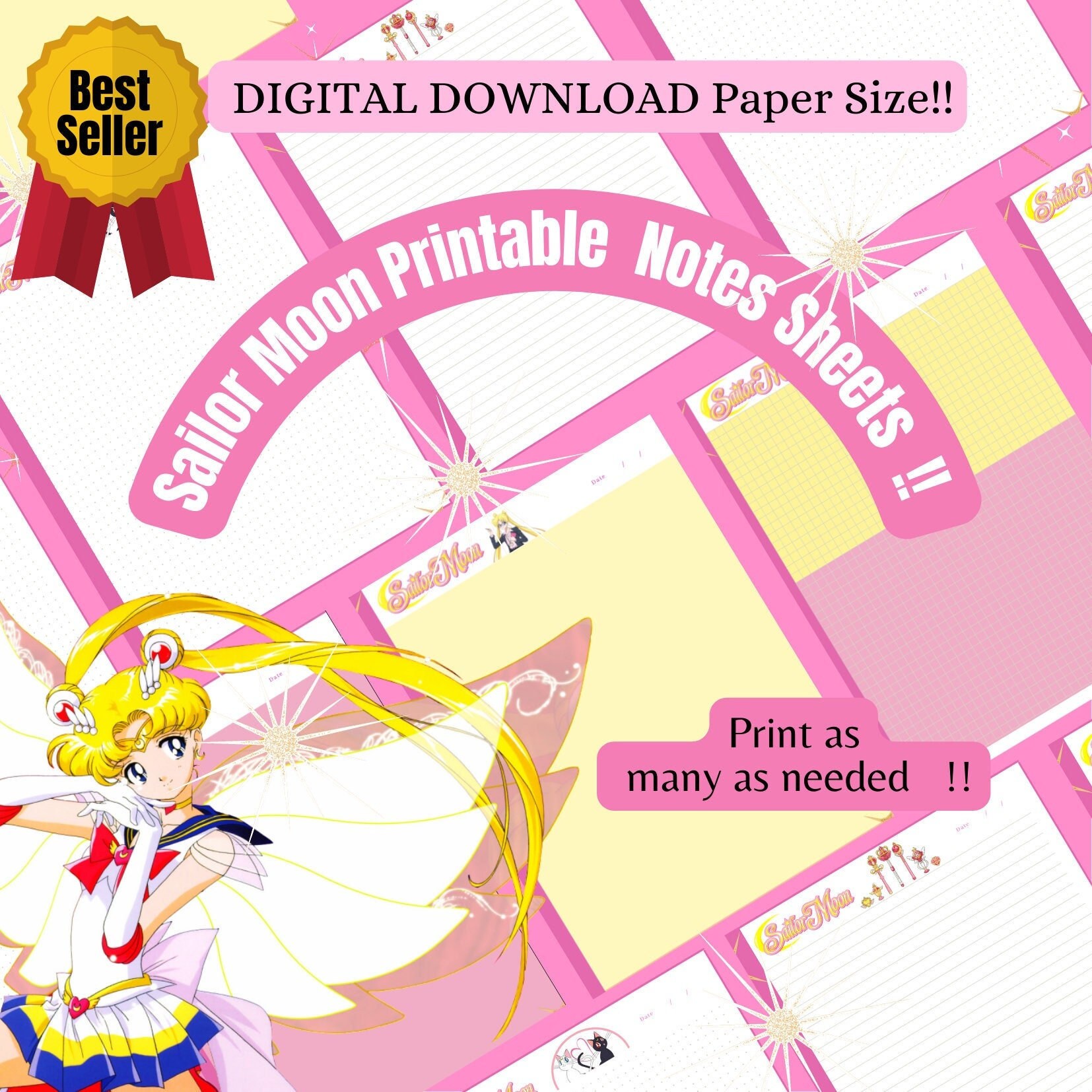 Sailor Moon Printable Notes Sheets DIGITAL DOWNLOAD Paper - Etsy Canada