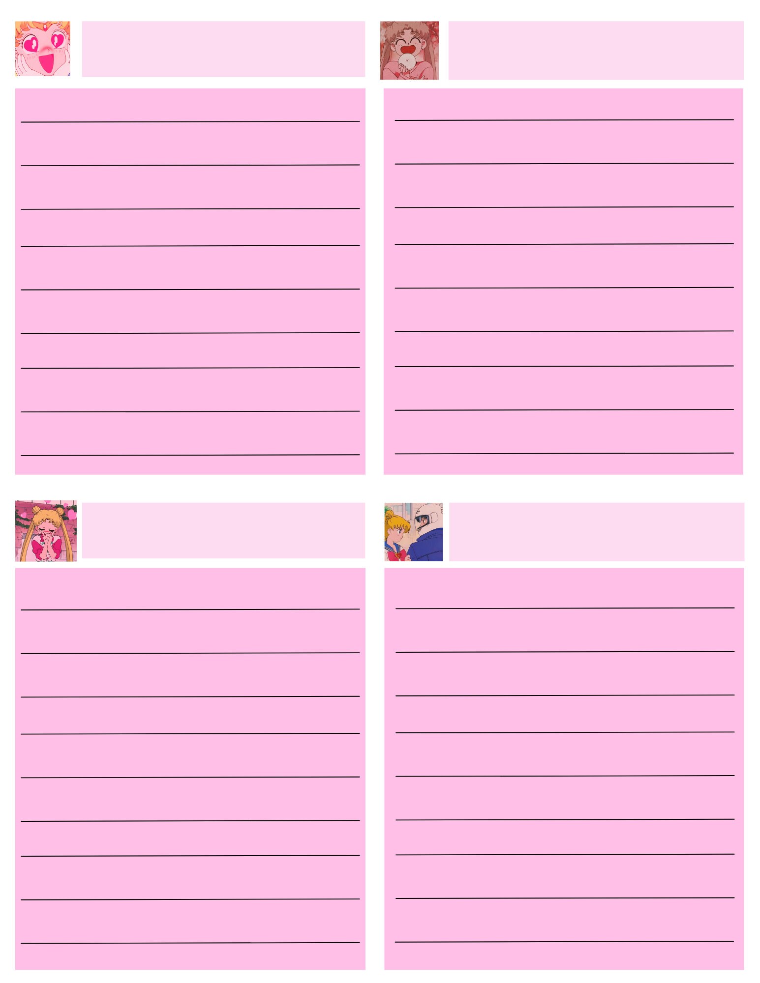 Digital Sailor Moon Printable Notes Sheets PDF DIGITAL - Etsy