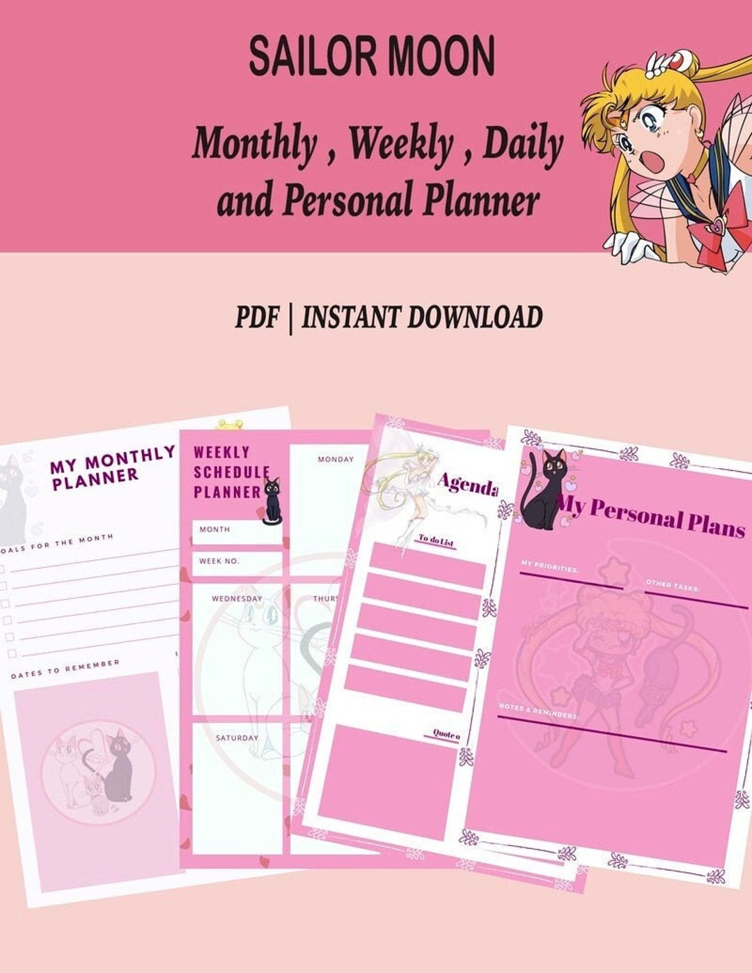 Sailor Moon Printable Weekly, Monthly , Daily and Personal Planner ...