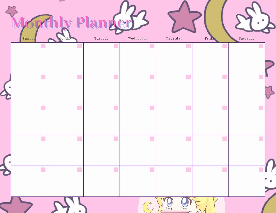 Sailor Moon Printable Weekly and Monthly Planner DIGITAL DOWNLOAD Paper ...