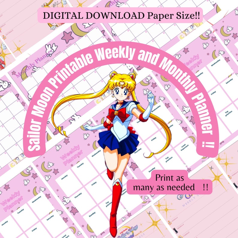 Sailor Moon Printable Weekly and Monthly Planner DIGITAL DOWNLOAD Paper ...