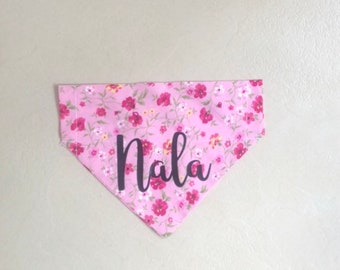 Summer personalised dog bandana, pink floral over the collar dog bandana, dog neckerchief, puppy gift, pet neckwear, dog owners gift