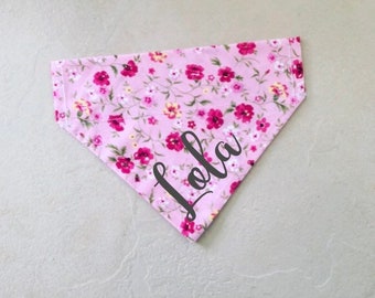 Summer personalised dog bandana, pink floral over the collar dog bandana, dog neckerchief, puppy gift, pet neckwear, dog owners gift