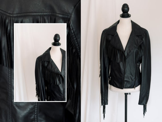 Vintage Faux Leather Fringe Jacket
