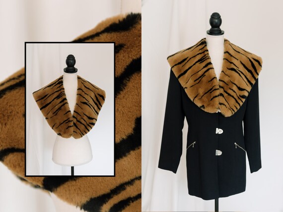 Vintage Statement Faux Fur Animal Print Collar Sca