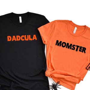 Couples Halloween Shirts, Momster Dadcula, Funny Halloween Couples Costume, Matching Couples Tees, Parents Halloween Shirts, Mom, Dad Tees