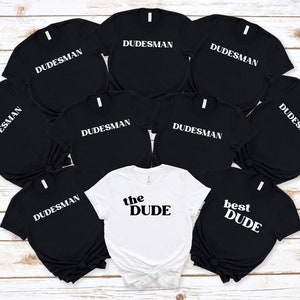 Camisas de despedida de soltero, camisas de novio divertidas, dudesman, novio, padrino, camisas de despedida de soltero a juego, novio, camisas de fiesta de bodas