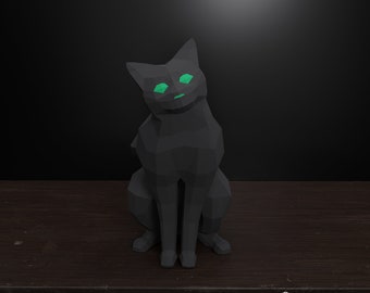 Gato sentado 3D Papercraft Instant Download PDF Plantilla / Lindo DIY Home Decore / Regalo para los amantes del gato / Kitty Pepakura / Kitten Animal Trophy