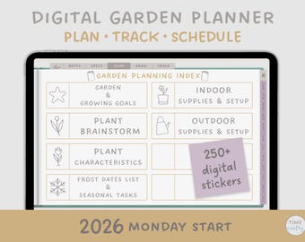 2026 Digitaler Garten-Planer | Seed Starting Logs, Checklisten (Montags-Start)