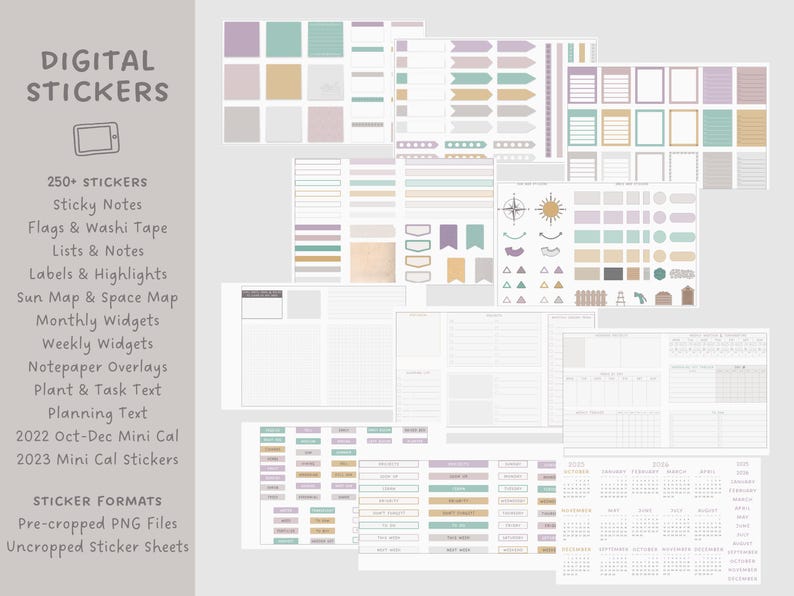 Digital sticker set for digital garden planner made for iPad, GoodNotes, Notability, & Xodo apps