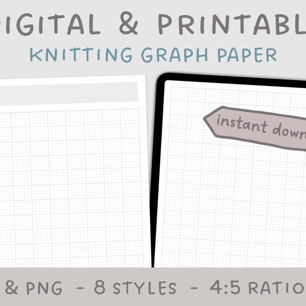 Stricken Millimeterpapier Set | Druckbare PDF + Digitale PDF PNG Vorlagen | Querformat + Hochformat | Colorwork + Stichmuster + Stickmuster