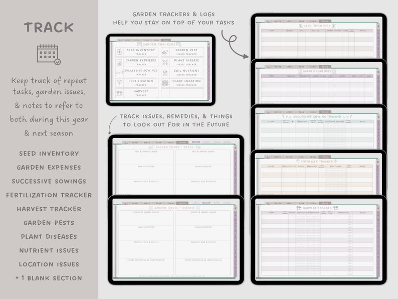 Garden tracking and inventory lists for digital planning in GoodNotes & Notability