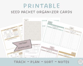 Organizador de Pacotes de Sementes | Cartões de Planejamento de Jardim Imprimíveis (Download Digital)