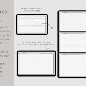 Garden notes pages with hyperlinked index for digital planning