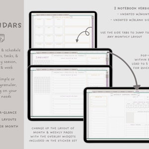 Undated Sunday start monthly & weekly sections to schedule gardening tasks in a digital planner