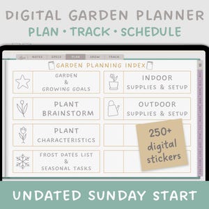 Undated Sunday Start Digital Garden Planner for GoodNotes
