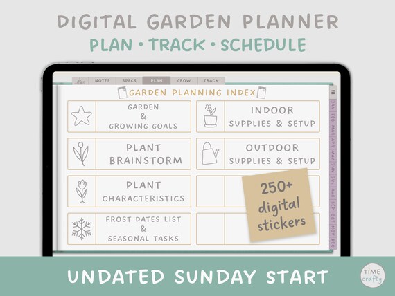 Undated Sunday Start Digital Garden Planner