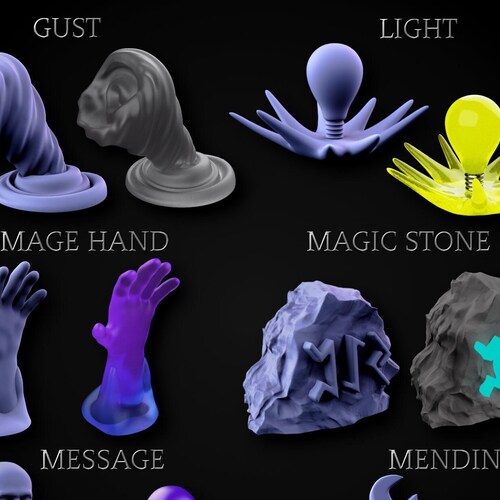 Cantrip Spells 6PC Set | Bundle 3 | Magic Effects | AoE | Mage Hand | Light | DnD TTRPG Fantasy Game D&D Mordheim Wargame Miniature