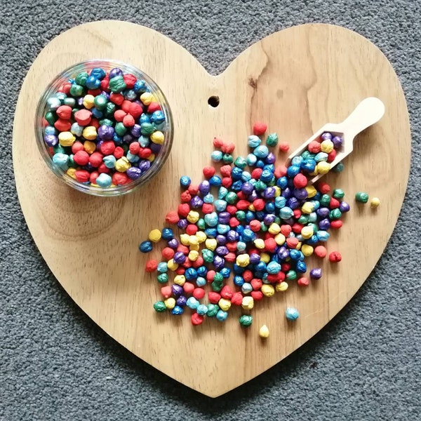 Rainbow chickpeas. 7 colours. Sensory base. Sensory resource. Sensory bin filler.