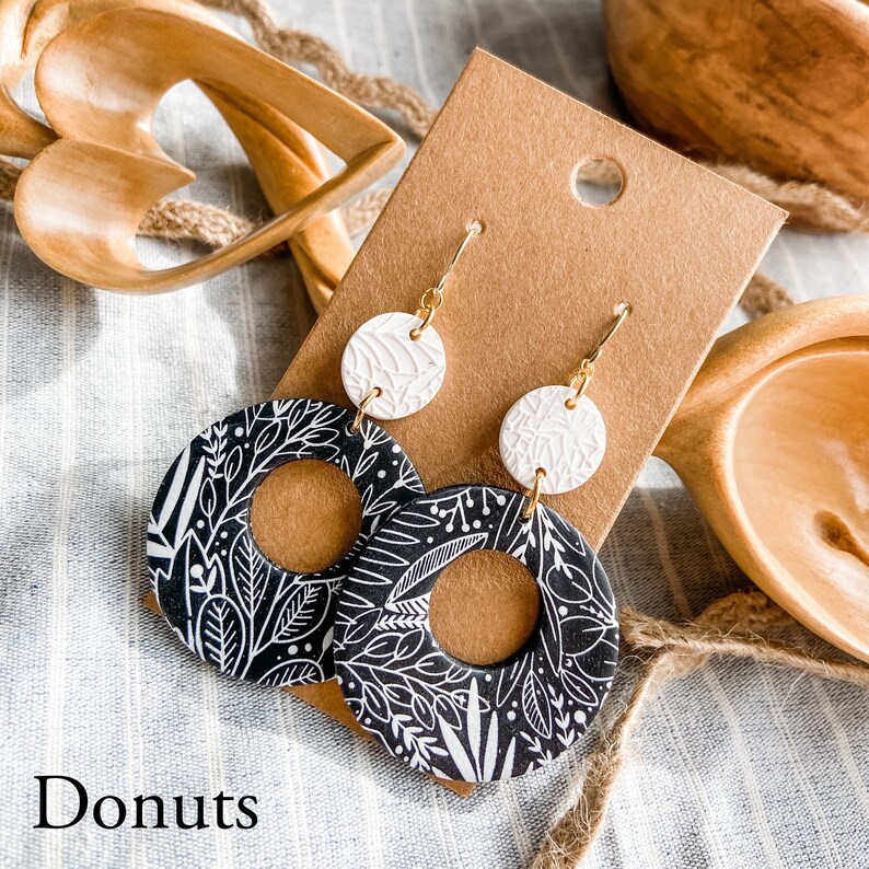 Polymer Clay Earrings Black /& White Floral Collection Hypoallergenic