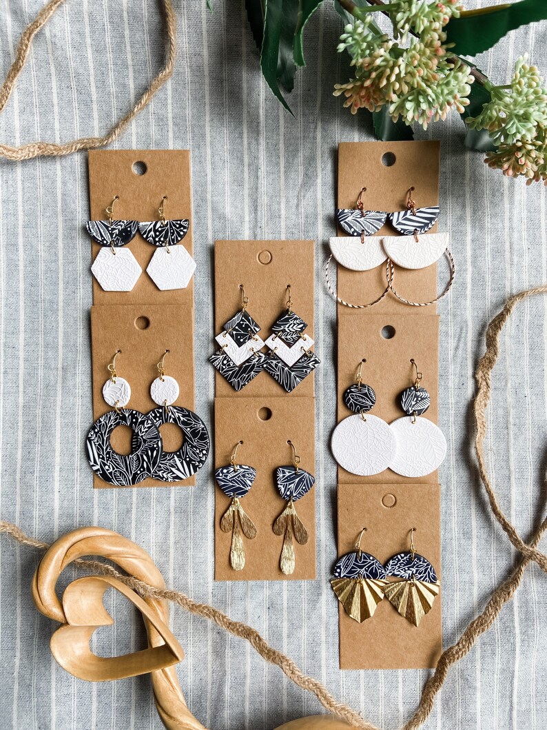 Polymer Clay Earrings Black /& White Floral Collection Hypoallergenic