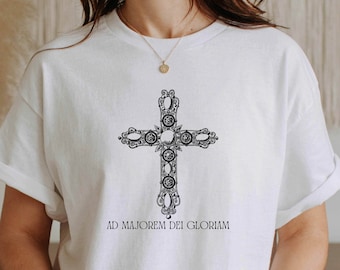 Catholic T-Shirt, AMDG Cross Design, Catholic Mom Gift