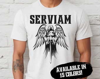 Serviam Battlecry Shirt, Saint Michael the Archangel, Christian Streetwear, Catholic TShirt, Catholic Men Gifts