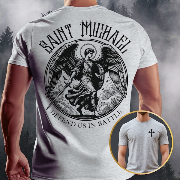 Saint Michael Prayer T-Shirt | Defend Us In Battle | Catholic Apparel | Orthodox Christian Shirts | St Michael the Archangel Gifts